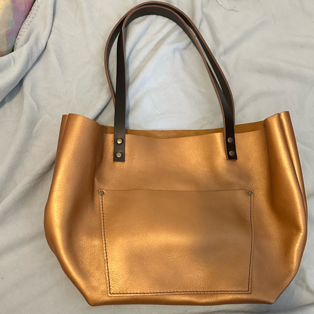 Portland leather goods gold tote